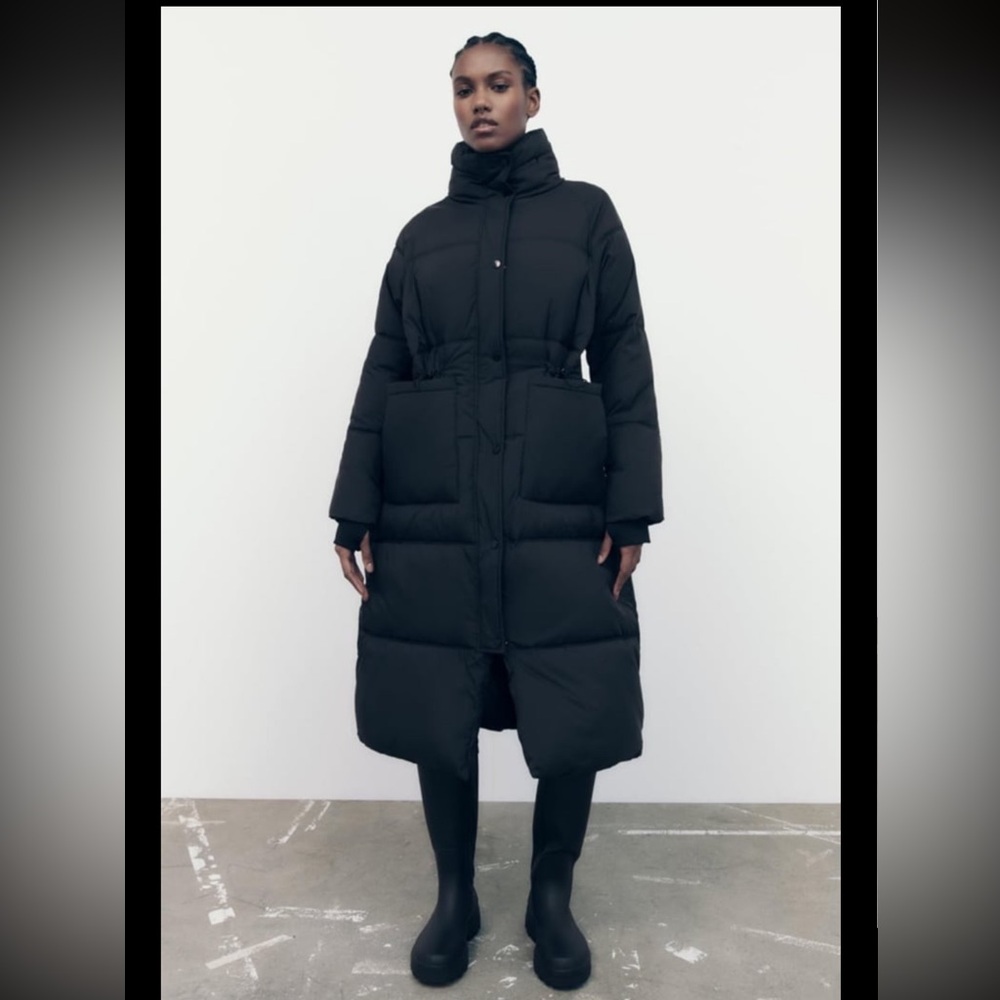 COPY - ZARA long line puffer quilted coat size small brand new with tags. Black